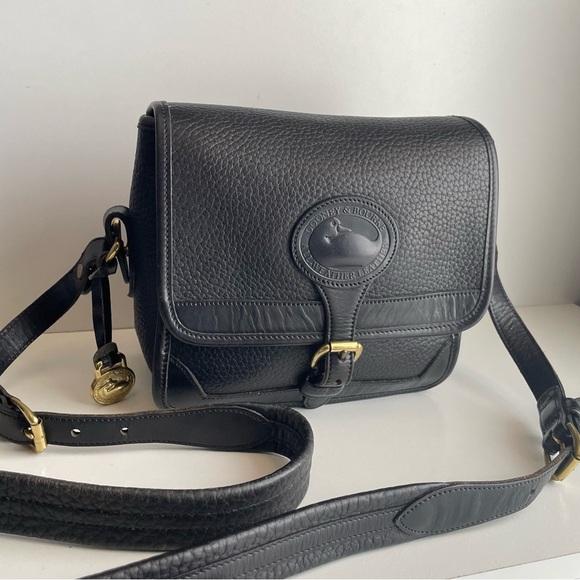 Dooney and Bourke Black Pebbled Leather Surrey Carrier Crossbody double buckle - Picture 2 of 16